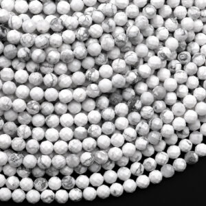 Aaa Faceted Natural Howlite 4mm Round Beads 15.5" Strand Aaa Faceted Natural Howlite 4mm Round Beads 15.5" Strand