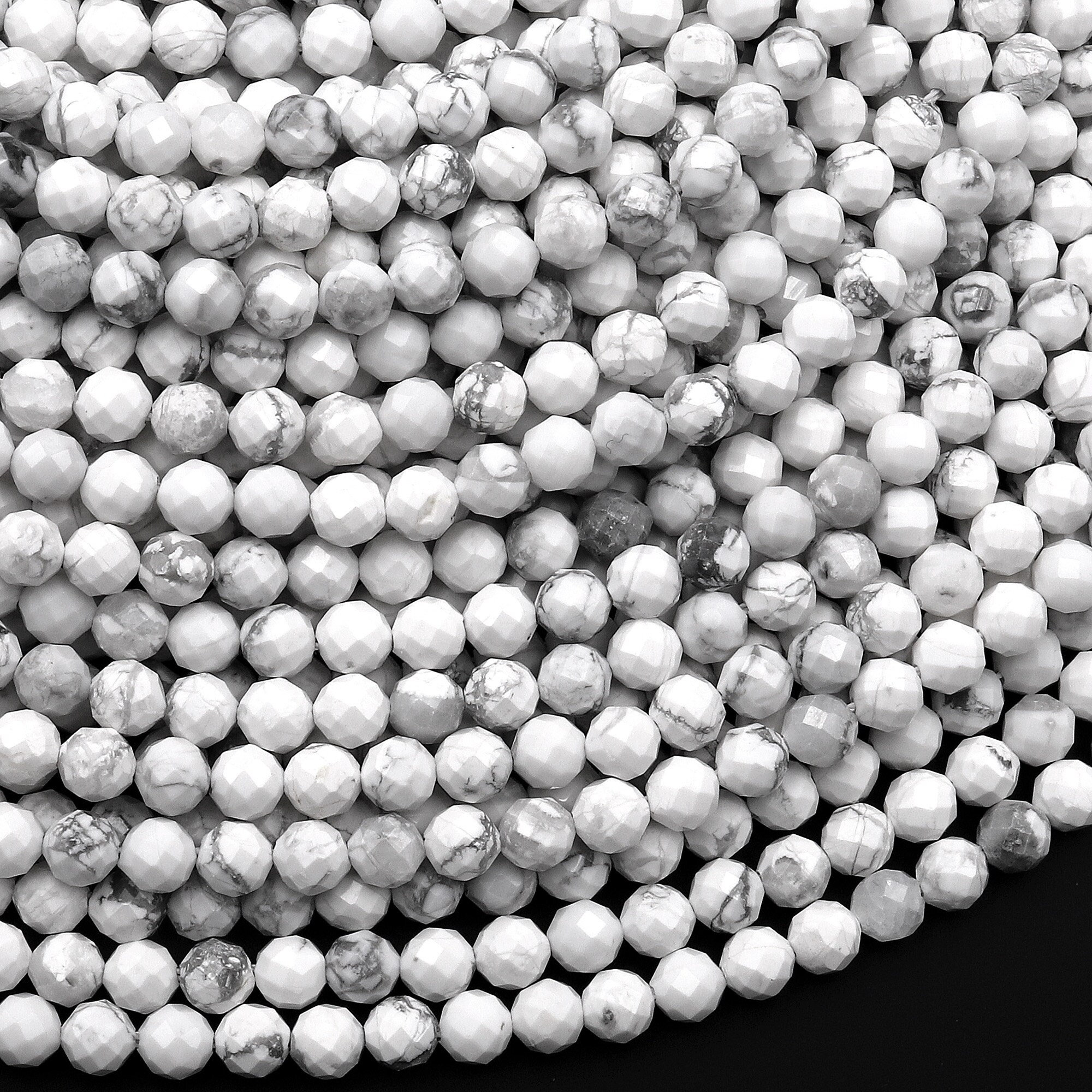 Aaa Faceted Natural Howlite 4mm Round Beads 15.5" Strand