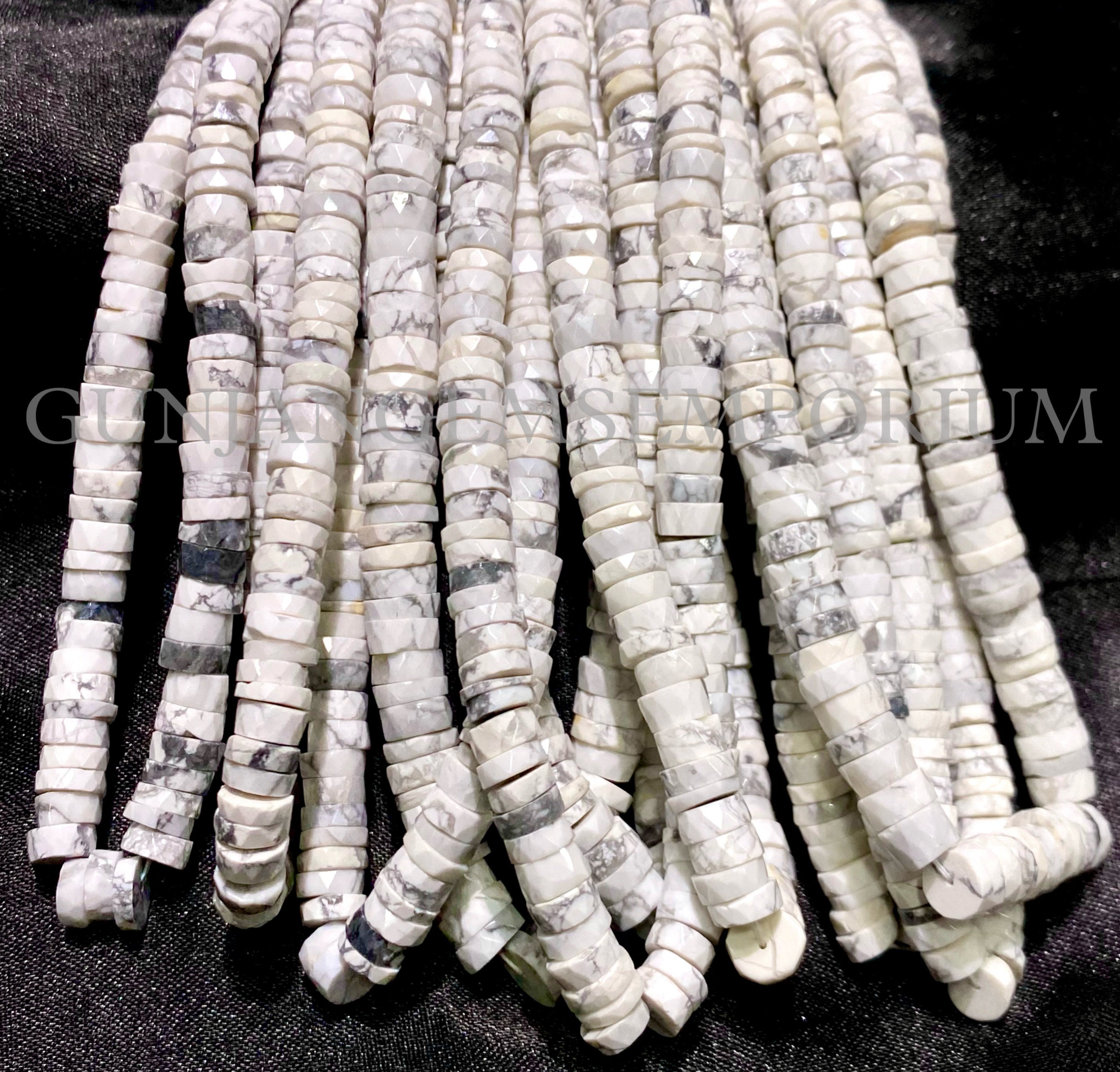 Aaa+ White Howlite Faceted Tyre Beads Natural White Howlite Gemstone Beads Howlite Stone Beads 7mm Howlite Tyre Shape Beads Howlite Rondelle