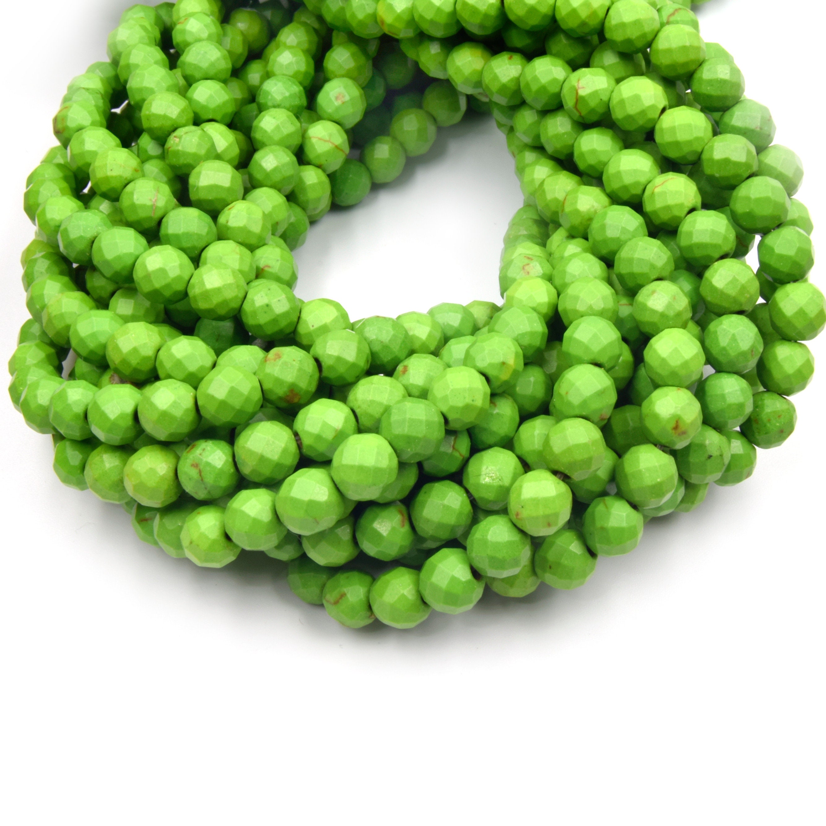 Lime Green Faceted Howlite Beads: 6mm Round Dyed Beads