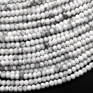 Faceted Natural Howlite 3mm 4mm Rondelle Beads Gemstone 15.5" Strand Faceted Natural Howlite 3mm 4mm Rondelle Beads Gemstone 15.5" Strand