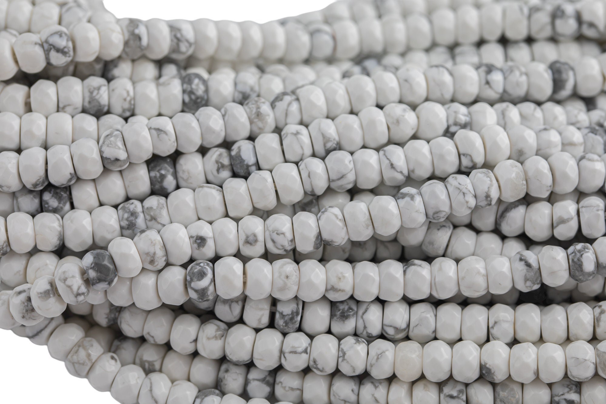 Natural Howlite High Quality In Faceted Roundel, 6 And 8mm- Full 15.5 Inch Strand-full Strand 15.5 Inch Strand Gemstone Beads