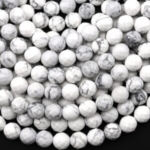 Faceted Natural White Howlite 6mm 8mm 10mm Round Beads 15.5" Strand