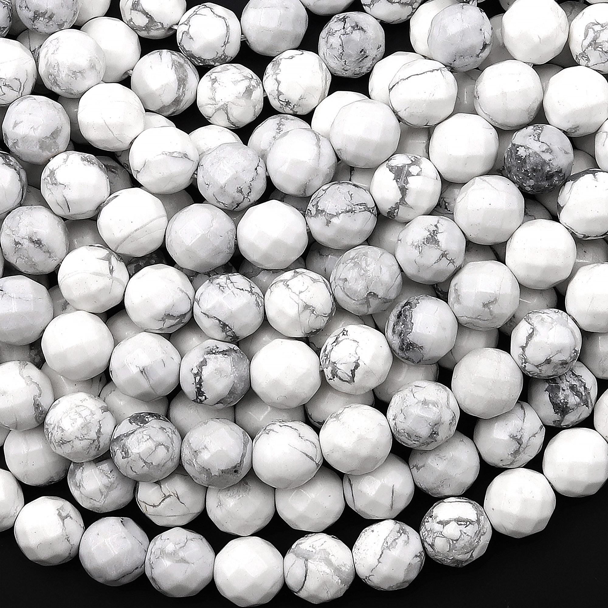Faceted Natural White Howlite 6mm 8mm 10mm Round Beads 15.5" Strand
