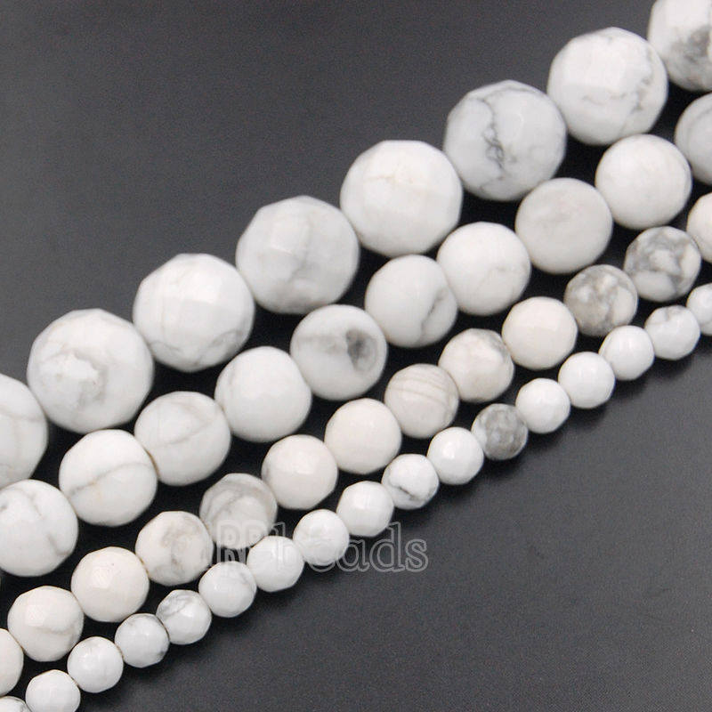 Faceted White Howlite Beads, 4mm 6mm 8mm 10mm Round Jewelry Gemstone Spacer Stone Beads, 15.5'' St. For Jewelry Making And Beading