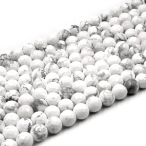 Faceted White Howlite Beads: Natural Round Gemstone (15" Strand) Faceted White Howlite Beads: Natural Round Gemstone (15" Strand)