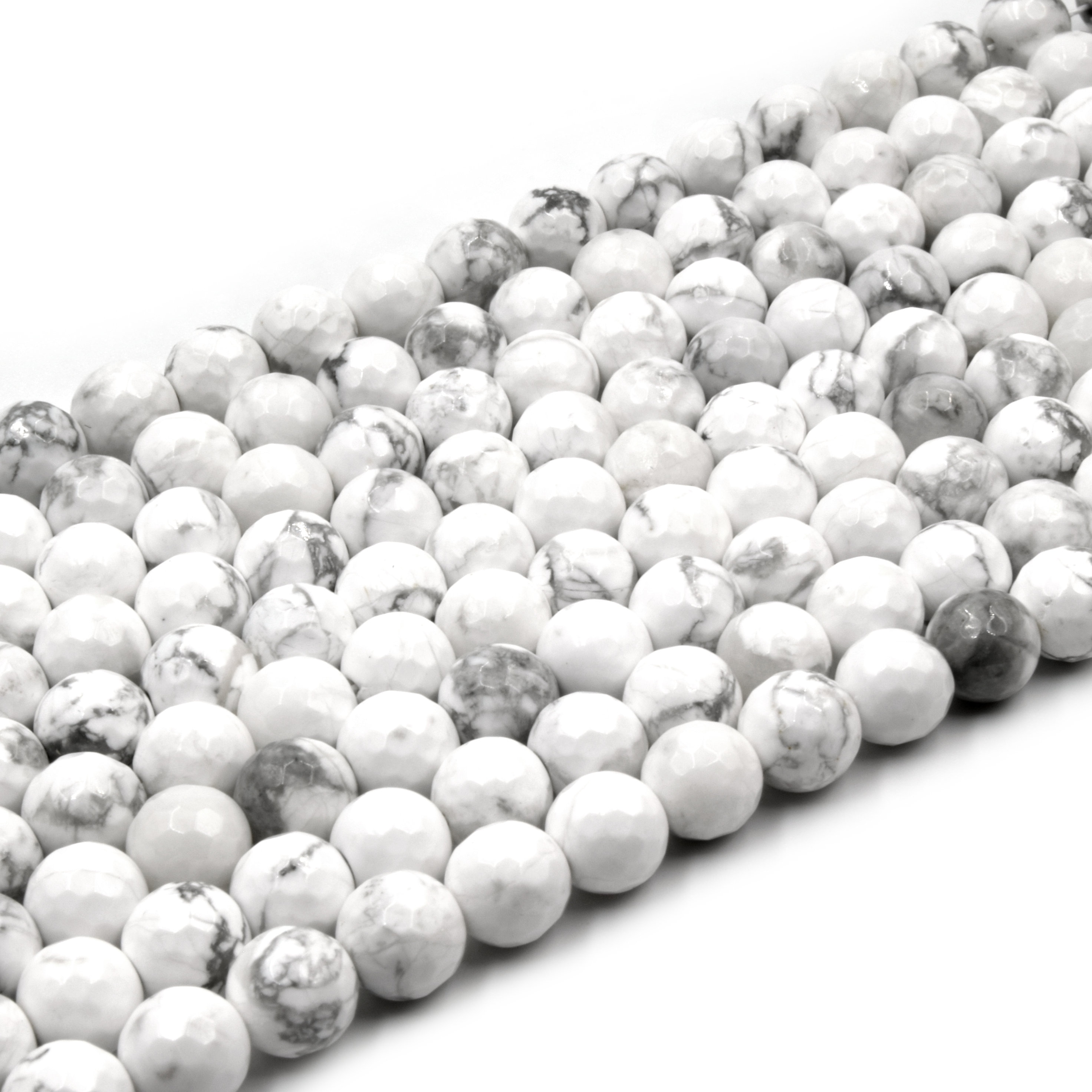 Faceted White Howlite Beads: Natural Round Gemstone (15" Strand)