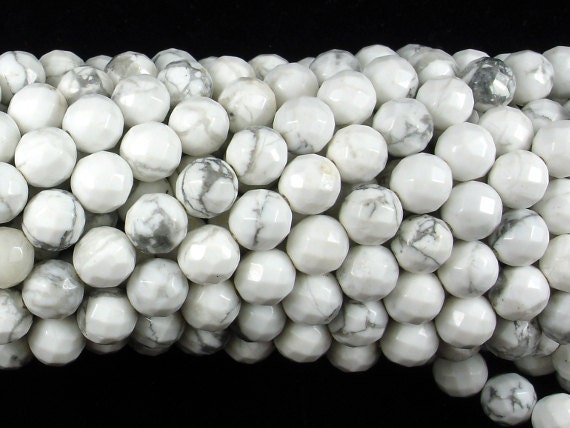 White Howlite Beads, Faceted Round, 8mm, 15 Inch, Full Strand, Approx. 46 Beads, Hole 1mm, A Quality (275025002)