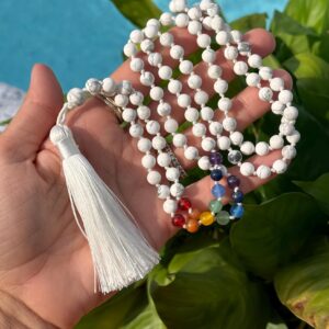 7 Chakra Stone And White Howlite Mala Necklace With Silk Thread