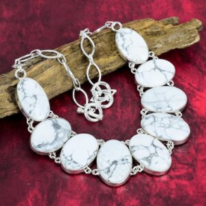 Howlite Necklace, 925 Sterling Silver Howlite Gemstone Jewelry, Natural Howlite , Jewelry Adjustable Chain Necklace Anniversary Gift For Her