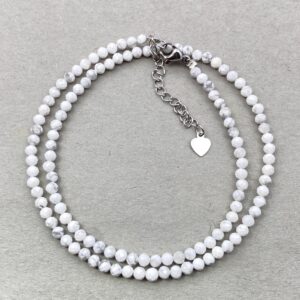 Howlite Beaded Choker: Minimalist White Gemstone Necklace