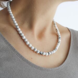 Howlite Beaded Necklace: Sterling Silver Clasp, Calming Stone
