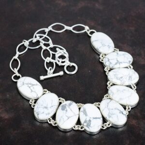 Handmade Howlite Necklace: 925 Sterling Silver Adjustable Chain