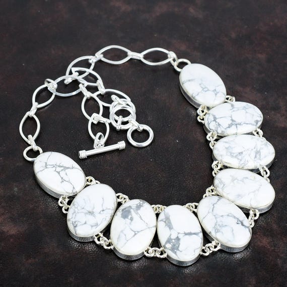Handmade Howlite Necklace: 925 Sterling Silver Adjustable Chain