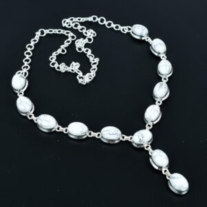 Handmade Howlite Necklace: 925 Sterling Silver, Adjustable Chain