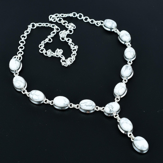 Handmade Howlite Necklace: 925 Sterling Silver, Adjustable Chain