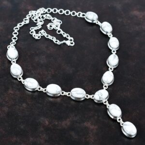 Handmade Howlite Gemstone Necklace: 925 Sterling Silver, Adjustable Chain