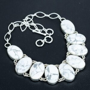 Handmade Howlite Necklace: Oval Gemstone, 925 Sterling Silver, Adjustable Chain