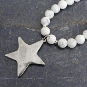 Large Silver Star White Howlite Necklace