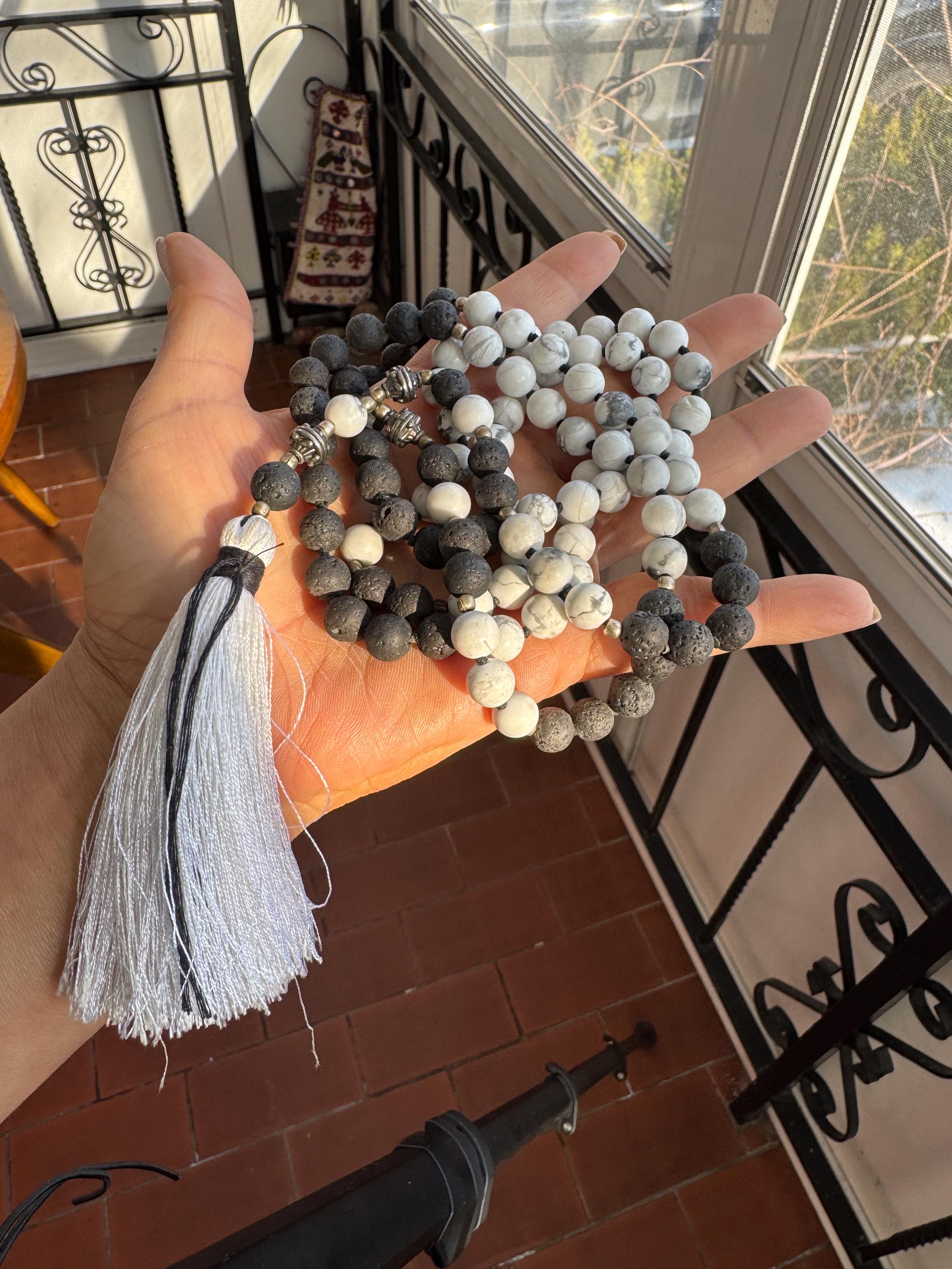 Howlite Lava 108 Mala Necklace Prayer Beads Tassel