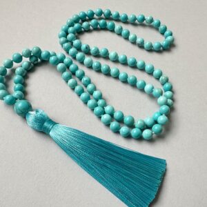 Howlite Necklace, Mint Howlite Long Necklace, Hand Knotted Necklace, Green Mint Tassel Beaded Necklace, 108 Mala Necklace