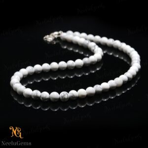Natural Howlite Necklace 8mm White Marble Stone Jewelry, Calming Stress Relief Crystal Choker Handmade Birthday Gift For Loved Ones
