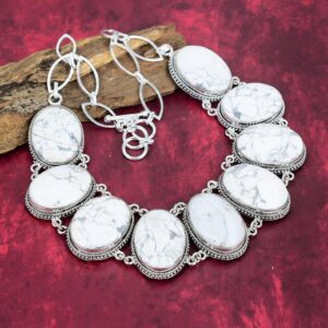 Natural Howlite Necklace, 925 Sterling Silver Jewelry, Gemstone Jewelry, Adjustable Chain Handmade Jewelry Unique Necklace Personalized Gift