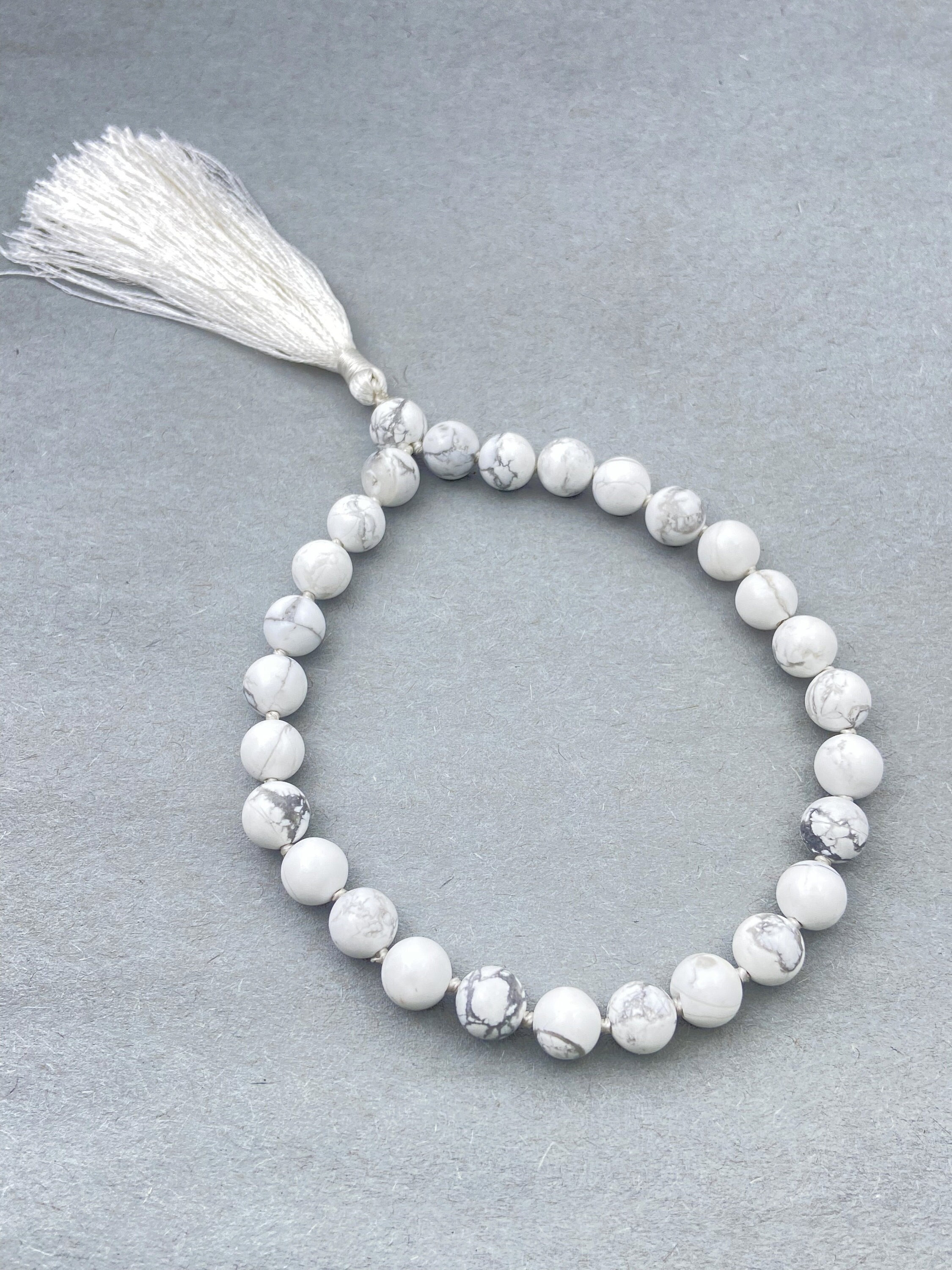 Howlite Pocket Mala: 27 Bead Meditation Necklace With Silk Tassel