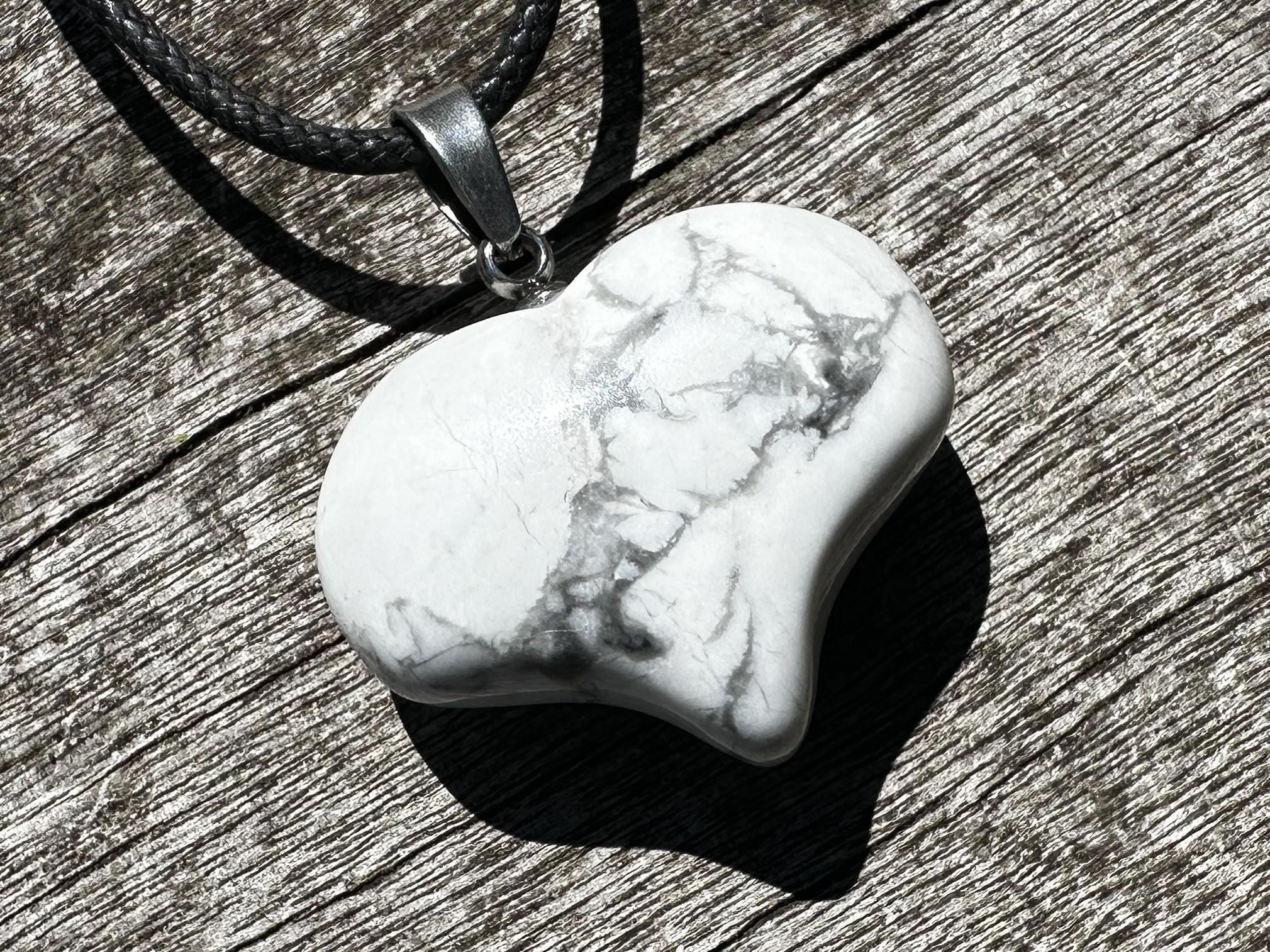 Howlite Puffy Heart Healing Stone Necklace With Positive Healing Energy!