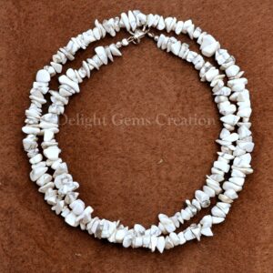 Raw Howlite Chip Bead Necklace, Gemstone Nugget Jewelry, 18 inch