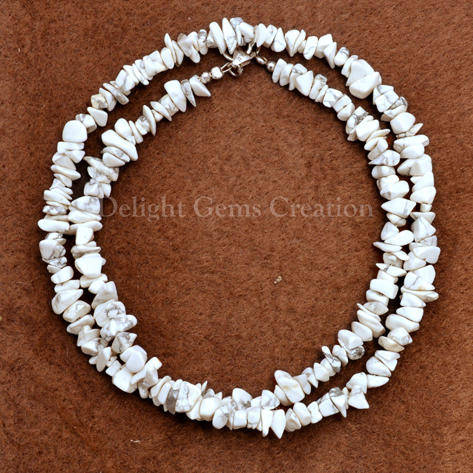 Raw Howlite Chip Bead Necklace, Gemstone Nugget Jewelry, 18 Inch Raw Howlite Chip Bead Necklace, Gemstone Nugget Jewelry, 18 Inch