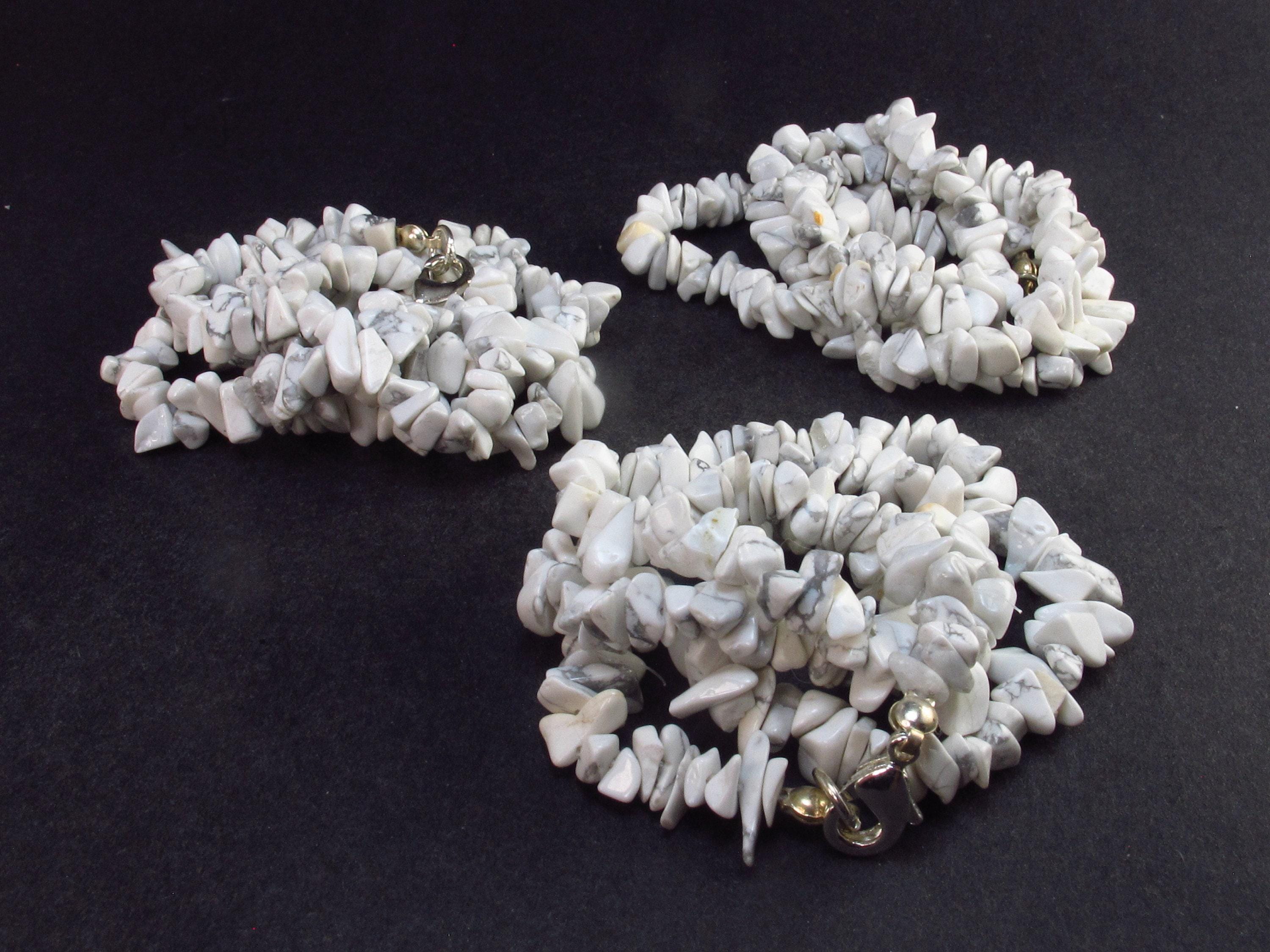 Set Of 3 Genuine White Howlite Tumbled Beads Necklaces - 18" Each