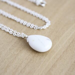 Sterling Silver Howlite Teardrop Necklace: Anxiety Relief Jewelry
