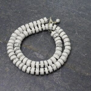 White Howlite Heishi Necklace: Sterling Silver Beads, 18-20 Inch