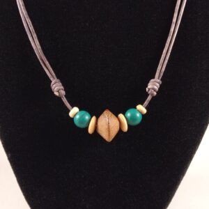 Wood, Bone, and Howlite Beads Adjustable Leather Necklace Handmade by Chris Hay