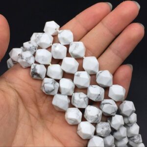 12mm Faceted Howlite Cube Beads White Howlite Hexagon Beads Natural Howlite Beads DIY Gemstone Semiprecious Beads 15.5" Strand