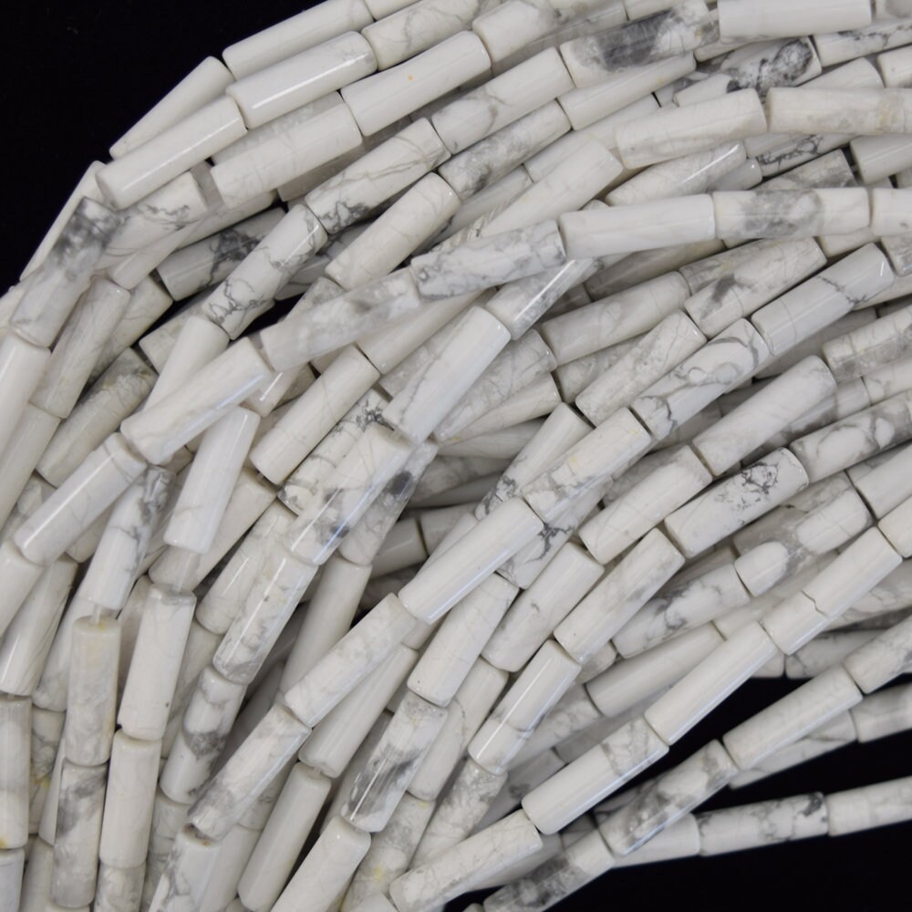 13mm Natural White Howlite Tube Beads 15.5" Strand