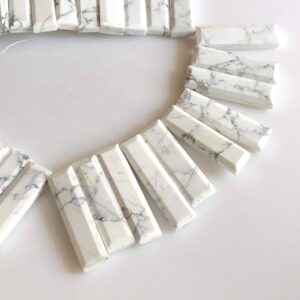 34mm To 18mm Natural White Howlite Faceted Long Rectangle Baguette Shaped Step Cut Side Drilled Briolette Jewelry Beads, 9"/4.5"gds1807