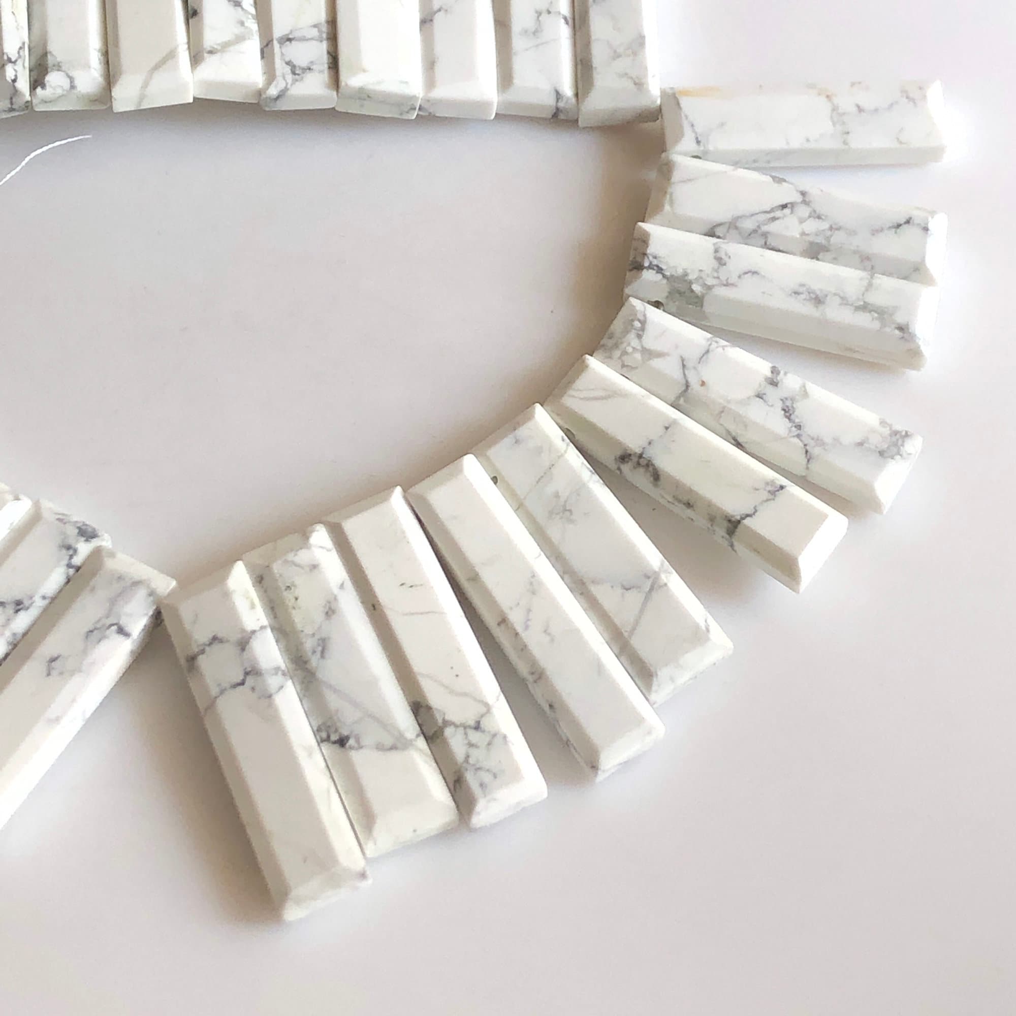 34mm To 18mm Natural White Howlite Faceted Long Rectangle Baguette Shaped Step Cut Side Drilled Briolette Jewelry Beads, 9"/4.5"gds1807 34mm To 18mm Natural White Howlite Faceted Long Rectangle Baguette Shaped Step Cut Side Drilled Briolette Jewelry Beads, 9"/4.5"gds1807