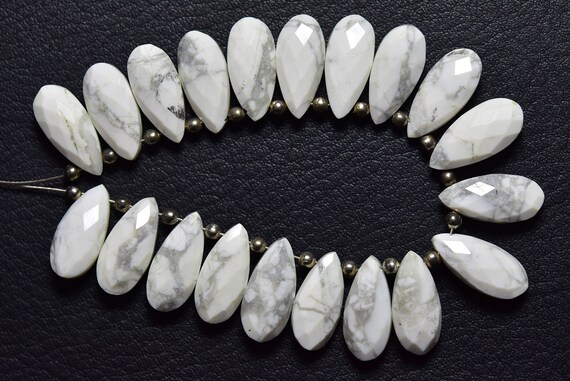 6 Pcs - Beautiful Natural Faceted Howlite Side Drilled Pear Briolettes - Size Is 7x15 Mm #1864