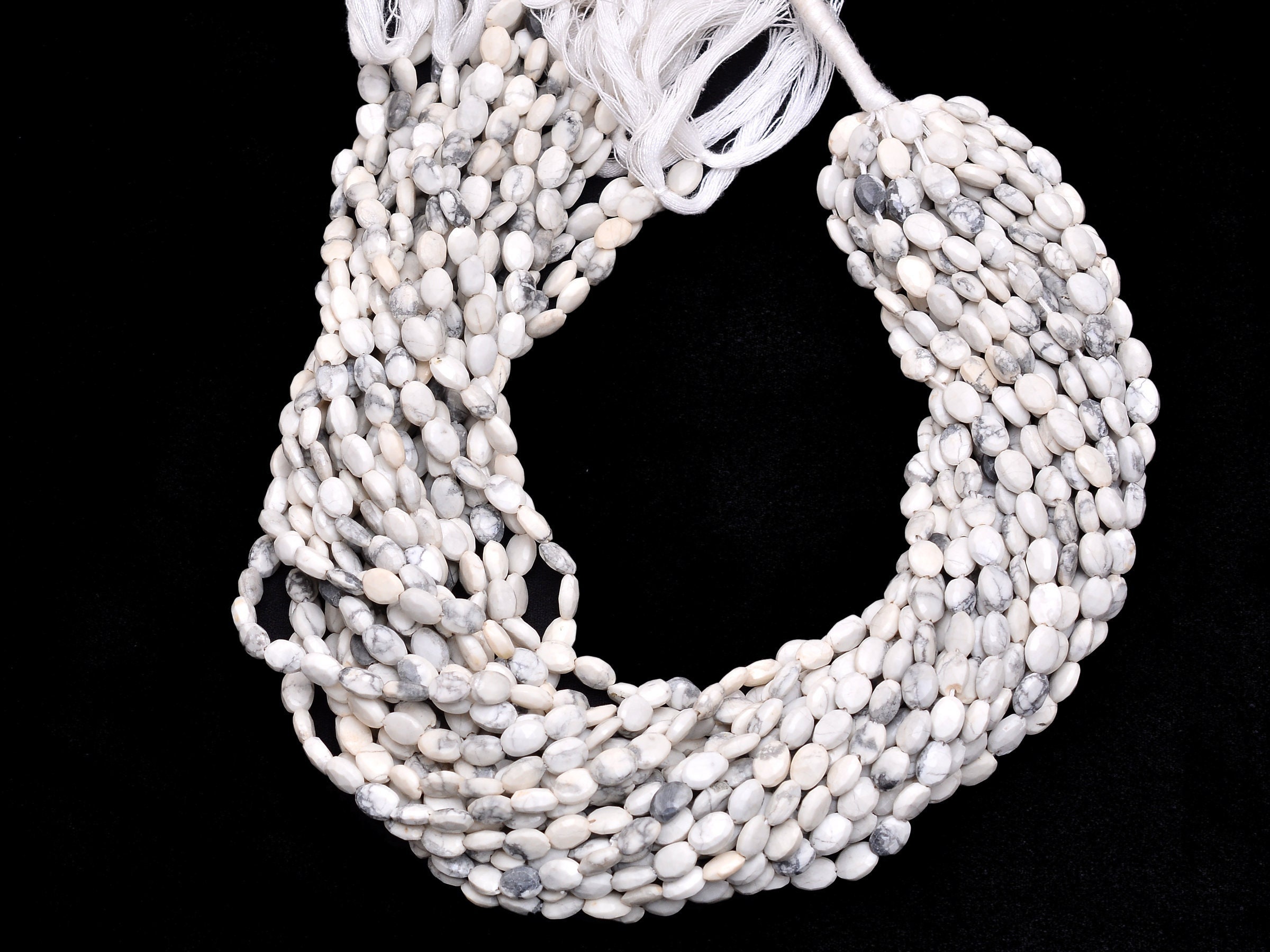 Aaa Howlite 7x5mm Oval Faceted Beads | 13" Strand | Natural Howlite Semi Precious Gemstone Oval Beads For Jewelry Making | 1mm Hole |