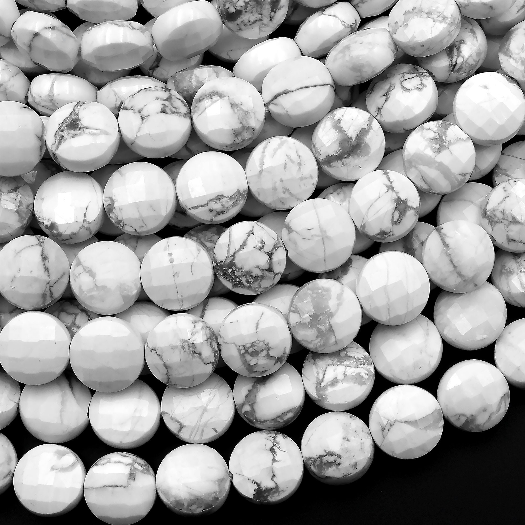Aaa Faceted Natural Howlite 6mm 8mm 10mm Coin Beads 15.5" Strand