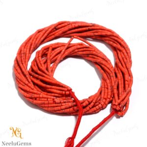 Aaa+ Orange Coral Smooth Tube Shape Gemstone Beads,natural Orange Coral Howlite Tube Briolette Beads,11" Gemstone Beads For Handmade Jewelry