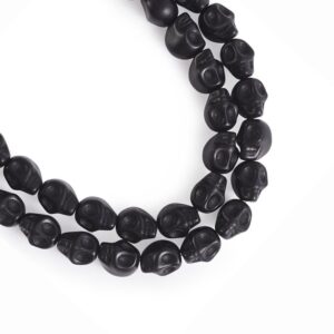 Black Howlite Skull Side Ways Gemstone Loose Beads, 12x13mm Carved Stone Jewelry Beading Beads, 16'' Strand