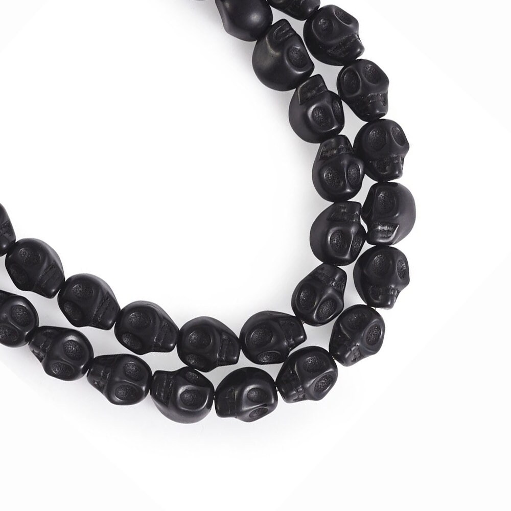 Black Howlite Skull Side Ways Gemstone Loose Beads, 12x13mm Carved Stone Jewelry Beading Beads, 16'' Strand Black Howlite Skull Side Ways Gemstone Loose Beads, 12x13mm Carved Stone Jewelry Beading Beads, 16'' Strand