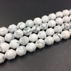 Faceted Howlite Beads Faceted Bicone Beads Barrel Beads White Howlite Gemstone Beads Supplies 8/10mm Jewelry Making 15.5" Strand