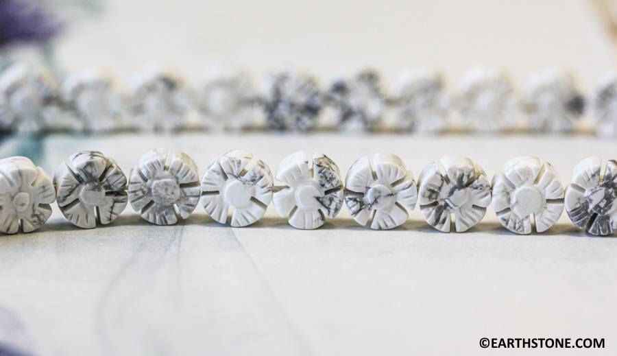 M/ White Howlite 10mm Flower Coin Beads 15.5" Strand White Color Gemstone Beads For Jewelry Making