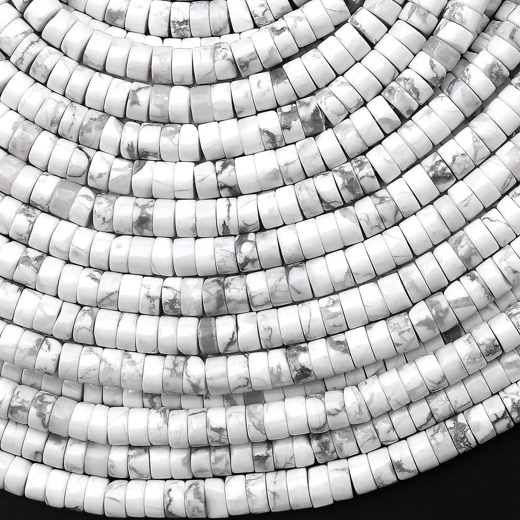 Natural Howlite Beads 4mm 6mm Smooth Heishi 15.5" Strand Natural Howlite Beads 4mm 6mm Smooth Heishi 15.5" Strand