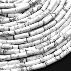Natural Howlite Thin Long Tube Beads 14mm 15.5" Strand