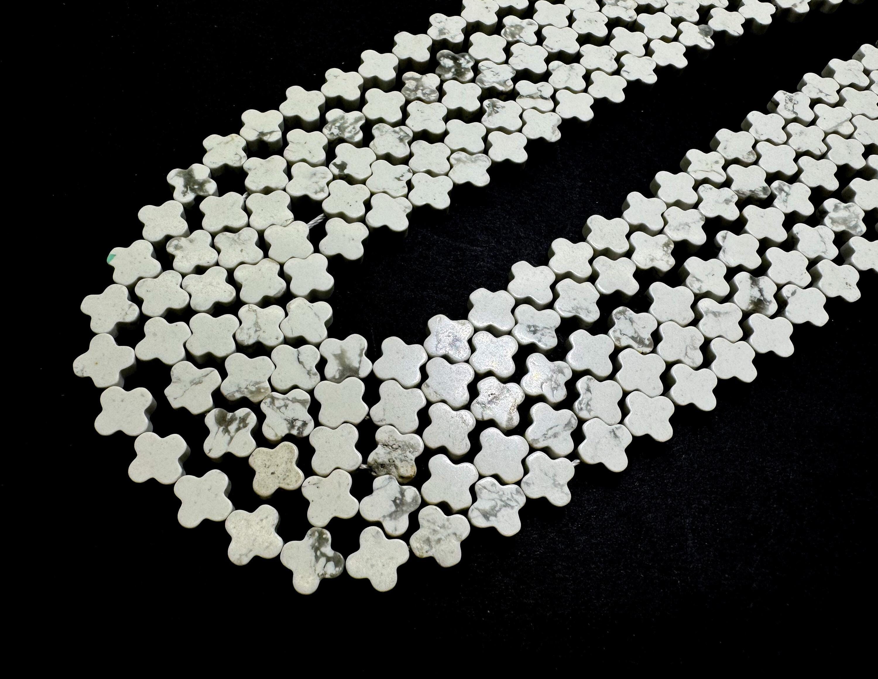 Natural White Howlite Four Leaf Clover 8mm Smooth Gemstone Beads - Pgs416 Natural White Howlite Four Leaf Clover 8mm Smooth Gemstone Beads - Pgs416